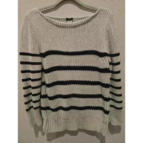 J. Crew Women's Gray Striped Pullover Sweater Size L Boat Neck - Picture 1 of 10